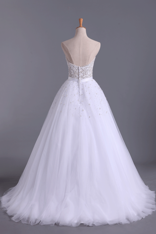 2024 Wedding Dresses Sweetheart Ball Gown Tulle With Beading And Sash