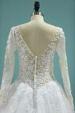 2024 Scoop A-Line Wedding Dresses Court Train Tulle With Applique Long Sleeves