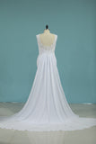 2024 A Line Scoop Chiffon With Applique Wedding Dresses Court Train