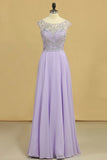 2024 Prom Dresses A-Line Scoop Floor-Length Chiffon Beaded Bodice