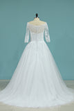 2024 Mid-Length Sleeves Baot Neck Wedding Dresses A Line With Applique