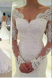 2024 Mermaid/Trumpet Bateau Tulle Wedding Dresses With Applique Long Sleeves