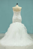 2024 Mermaid Beaded Bodice Wedding Dresses Sweetheart Tulle Sweep Train