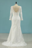 2024 Wedding Dresses V Neck Sheath With Applique Long Sleeves Detachable Train