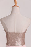 2024 New Arrival Strapless Homecoming Dresses Sequined Bodice Chiffon A Line