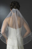 Two Layers Elbow Length Wedding Veil Beaded Edge V052