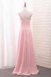 2024 Chiffon Bridesmaid Dresses Scoop A Line Floor Length With Ruffles And Slit