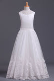 2024 Scoop Flower Girl Dresses A Line Tulle Ankle Length With Applique