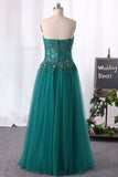 2024 Strapless Prom Dresses A Line Tulle With Applique And Slit