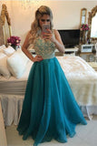 2024 Scoop Prom Dresses A Line 30D Chiffon With Beads Bodice