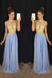 2024 High Neck Prom Dresses A Line Chiffon With Beading