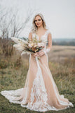 Long Sleeves Boho Wedding Dress With Appliques Mermaid Tulle