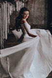 Off Shoulder Lace Top Chiffon Two Piece Beach Wedding Dress With Half Sleeve