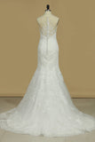 2024 Mermaid Wedding Dresses Scoop Tulle With Applique Court Train