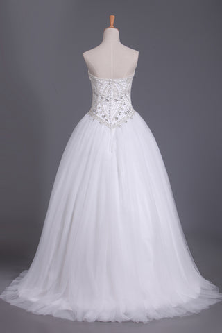 2024 Sweetheart Tulle Wedding Dresses A Line With Beading Court Train