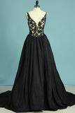 2024 Court Train V Neck Taffeta With Beading A Line Prom Dresses