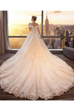 Gorgeous Off The Shoulder Lace Cathedral Train Wedding Dresses, Princess Bridal Dresses