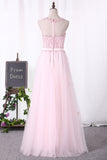 2024 Floor Length A Line Scoop Evening Dresses Tulle Zipper Back