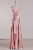 2024 A Line V Neck Bridesmaid Dresses Open Back Stretch Satin Floor Length