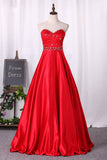 2024 Sweetheart Prom Dress A-Line Lace Bodice With Satin Skirt Floor-Length Beaded