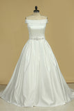 2024 Vintage Wedding Dresses Boat Neck A Line Satin With Ribbon