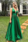 2024 A Line Straps Open Back Taffeta Prom Dresses Sweep Train