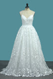 2024 A Line Lace Wedding Dresses Spaghetti Straps With Beads Sweep Train