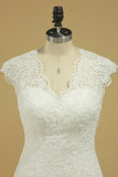 2024 Wedding Dresses V Neck Cap Sleeve With Applique Mermaid Lace