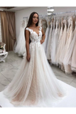 Timeless Lace Sparkly Sequins Tulle A-Line Wedding Dress With Appliques Wedding Gown