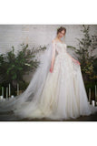 Romantic 3/4 Sleeves Illusion Neckline Appliques Wedding Dresses