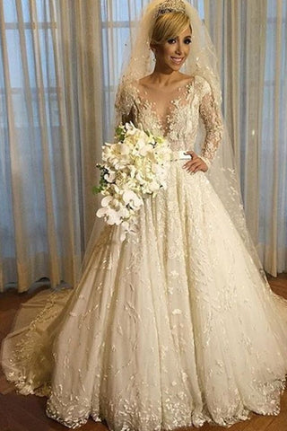 2024 Luxury New Style V-Neck A-Line Wedding Dress Long Sleeves With Bow Knot