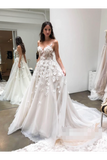 Spaghetti Strap Sweetheart Neck Beach Wedding Dresses 30D Appliqued Bridal Dresses