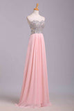 2024 Prom Dresses A-Line Sweetheart Chiffon Floor Length With Beading/Sequins