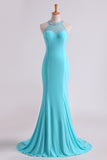 2024 Prom Dresses Scoop Mermaid Spandex With Beading Sweep Train