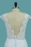 2024 Lace Wedding Dresses Scoop With Beaded Waistline Covered Button Open Back