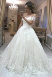 2024 Off The Shoulder A Line Wedding Dresses Tulle With Applique Court Train