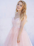 A-Line/Princess Sleeveless Spaghetti Homecoming Dresses Beatrice Straps Tulle Beading Short/Mini Dresses