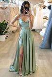 Dusty Sage A-Line Spaghetti Straps Stylish Sleeveless Simple Evening Dress Long Prom Dresses