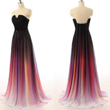 Long Sexy Gradient Ombre Sleeveless Black Navy Blue Chiffon A-Line Prom Dresses