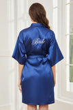 Ready Satin Royal Blue Robe for Bride