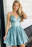 Sparkly V Neck Satin Short Prom Dresses Homecoming Dresses