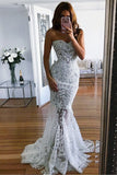 Elegant Sweetheart Lace Mermaid Sleeveless Beach Wedding Dresses