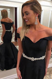 Black Mermaid Off-the-Shoulder Sleeveless Beading Floor-Length Long Prom Dresses