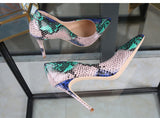 High-heels with Multi-colored Snakeskin Pattern Fashion Women Party Shoes